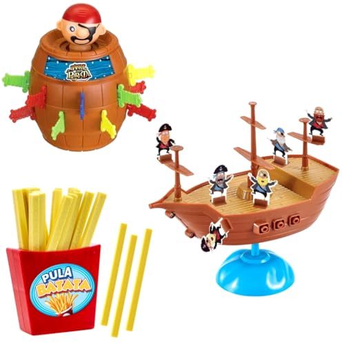 Kit 3 Jogos Infantis Pula Pirata Navio Equilibrista e Pula Batata Art Brink