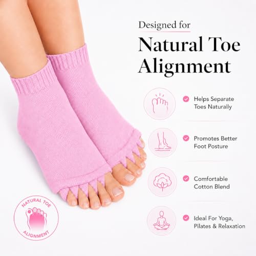 Image of Foot Alignment Orthopedic Cotton Socks for Men & Women | Five Toe Separator | Foot Pain Relief | Bunion Corrector | Plantar Fasciitis Support | Improves Posture & Flexibility | Free Size | Baby Pink | 1 Pair