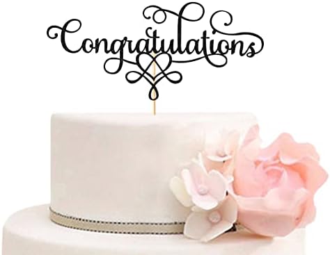 Congratulations Cake Topper - Congrats Cake Toppers - Graduation, Wedding, Retirement, Birthday, Anniversary Party Decorations, Black Glitter