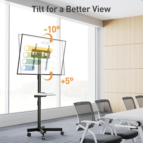 Image of 32 43 48 50 55 Inch Mobile TV Stand for Flat Screen TVs, with Tilt Adjustable Shelf & Locking Wheels, Rolling TV Floor Stand Max VESA 400x400mm, Portable TV Stand Holds Up to 77lbs.
