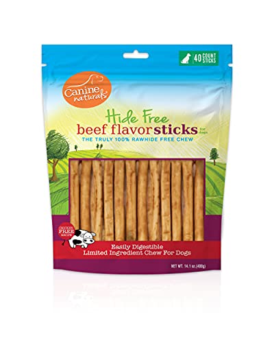 Canine Naturals Beef Chew 5  Stick 40 Pack - 100% Rawhide Free and Collagen Free Dog Treats - Made with Real Beef - All-Natural and Easily Digestible - Poultry Free Recipe - Great for Dental Health