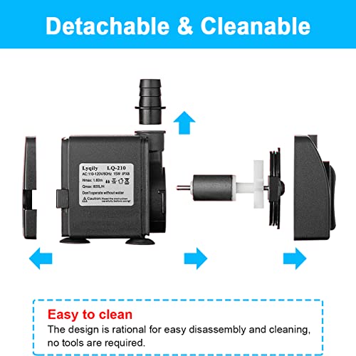 Lyqily 210Gph Ultra Quiet 15W Submersible Water Pump With 5.2Ft High Lift For Fountains, Hydroponics, Ponds, Aquariums #TOP4