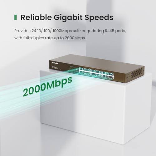 Image of Tenda TEG1024G, 24 Port Gigabit Ethernet Unmanaged Switch, Network Hub, Ethernet Splitter, Plug & Play, Fanless Metal Design, Flexible Mounting, Limited Lifetime Protection
