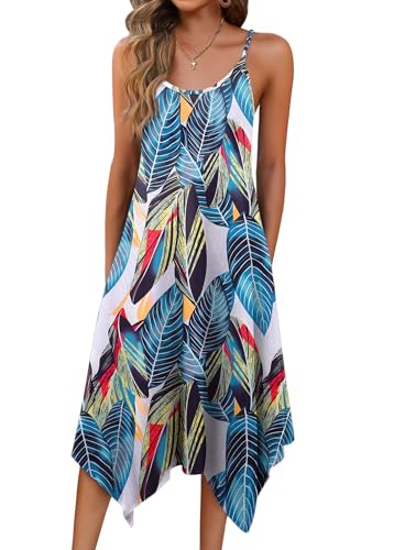 Image of Zeagoo Women Summer Midi Dresses 2026 Hawaiian Bohemian Beach Cover Up Sundress Spaghetti Strap Casual Dress with Pockets