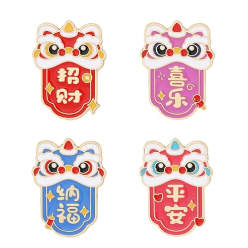 RLHRNDE 6Pcs Spring Festival Brooch Set for Women Men Chinese Style Lion Dance Enamel Lapel Pin...