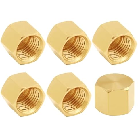 Uenede 6PCS Brass 1/8 Inch NPT Caps Outer Hex 1/8" NPT Female Thread Socket Pipe End Cap Plugs Fitting for Water/Oil/Gas Cover