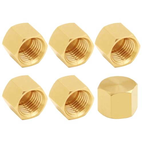 Uenede 6PCS Brass 1/4 Inch NPT Female Caps Outer Hex 1/4\" NPT Thread Socket Pipe End Cap Plugs Fitting for Water/Oil/Gas