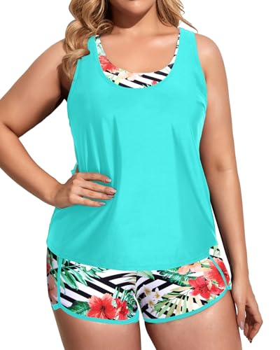 Image of Holipick Women Plus Size Swimsuits - Athletic 3 Piece Tankini with Shorts