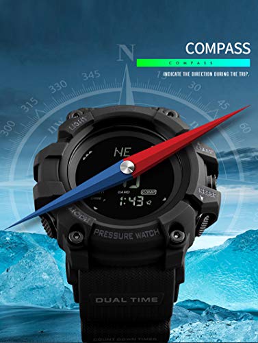 Findtime Mens Digital Watch Compass Pedometer Calorie Counter Altimeter Barometer Temperature Stopwatch Military Sports Fitness Activity Tracker For Running Tact #TOP2