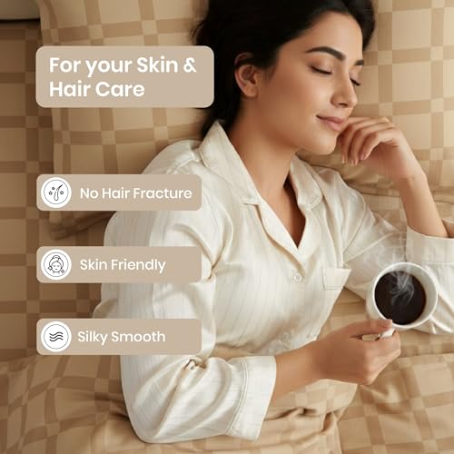 Image of Mush Satin Bedsheet King Size with 2 Pillow Case | 400 TC Bedsheets for King Size Bed | Cooling, Soft & Breathable Satin Bed Sheet, Premium Bedsheets Kingsize (Royal Beige, Jacquard Collection)