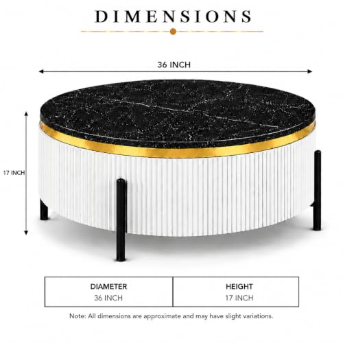 Image of WOODEN SPACE Premium Luxury Nazaara Marble-Top Coffee Table with Iron Legs & PVD Coating | Modern Round Wooden Center Table for Living Room & Entryway