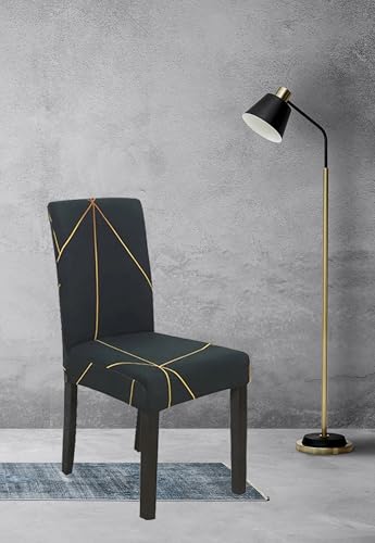Image of Dining Chair Covers Set of 1, Stretchable Removable Washable Anti-Slip Universal Fit Printed Polyester Spandex Slipcovers (Gold Prism)