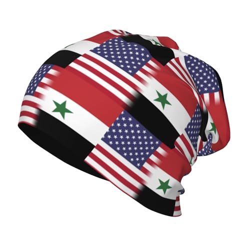 American Flag and Syrian Flag Kids Leisure Elastic Knitted Hat Junior Large Size Knit Cap Child Beanie Black