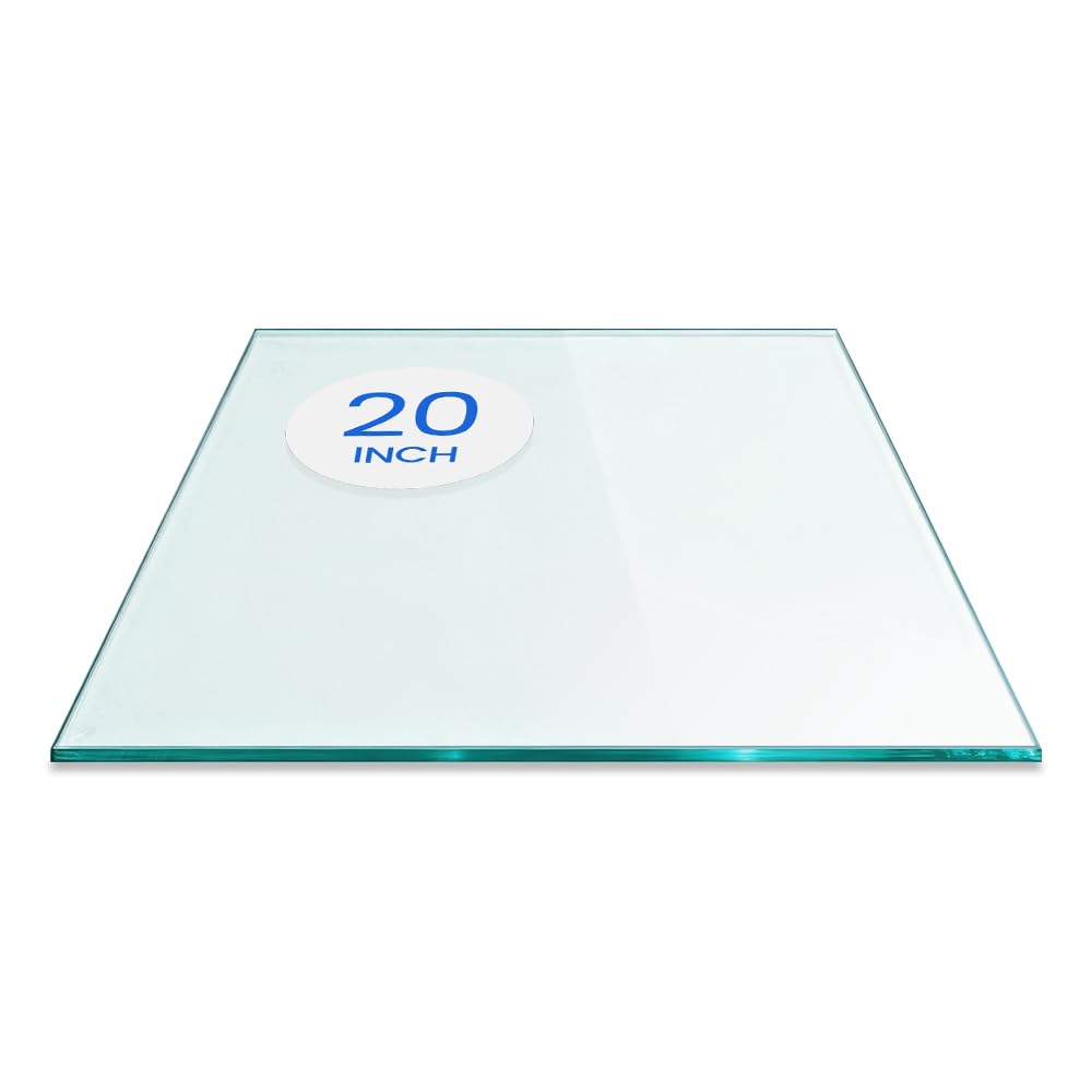 Dulles Glass 20 inch Square Glass Table Top - Tempered - 1/4" Thick Glass Surface, Safe Flat Polished, Eased Corners, Multipurpose for Dining Table,
