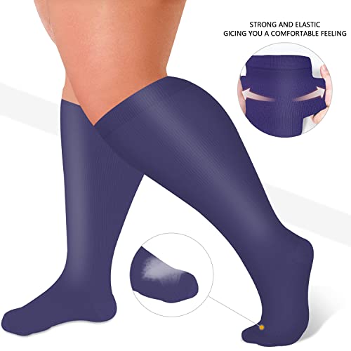 Image of Diu Life 3 Pairs Plus Size Compression Socks for Women and Men Wide Calf Extra Knee High Support for Circulation