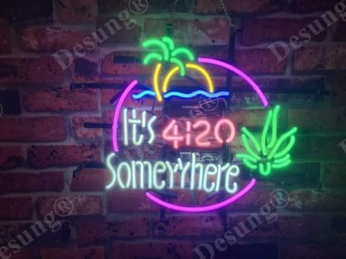Image of New 17 inchx13 inch Its 420 It's 4:20 Somewhere High Life Leaf Palm Tree Neon Sign Man Cave Signs Sports Bar Pub Beer Neon Lights Lamp Neon Light Handmade LED Neon Tubing Signs