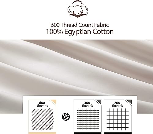 Image of 100% Egyptian Cotton Pillow Protectors Set of 4, 600 Thread Count King Size Bed Pillow Cases with Zipper, Sateen Weave Cooling Pillow Cases Quiet and Breathable Easy Care (4PCS, King, Light Beige)