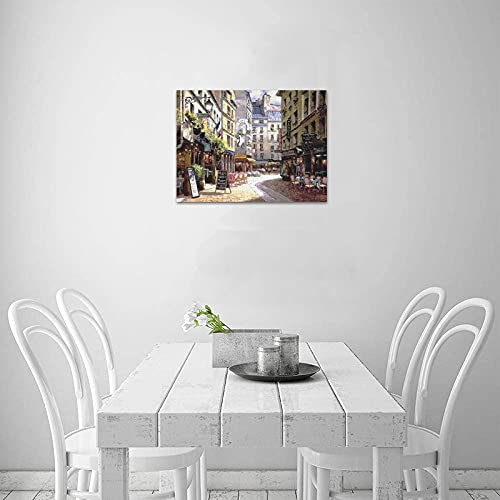 Beautiful Modern Art Watercolor Painting Rich Retro Small Streets Of Paris Cafe Canvas Print Wall Art 18" X 12" Inch, Stretched And Framed Artwork Decor Wall Living Room Office, Art Abstract City Landscape Watercolor Picture Canvas Wall Art Print #TOP1