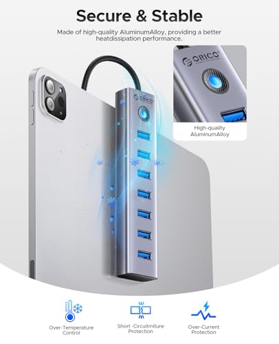 Hub USB 3.0, Hub USB 5Gbps in Alluminio 7 porte, Cavo Lungo 180CM con Porta di Alimentazione 5V/3A Type-C, Adattatore USB 3.0 Multipla Compatibile con MacBook, PS4, Surface Pro, HP - Hub USB - Immagine 7