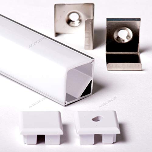 Aftertech® 3Metri 1616F 16X16Mm Profilo Alluminio Angolare Per Strisce Strip Led Barra 3Mt + Cover Bianca