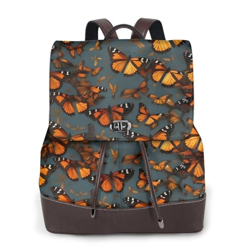 Sac à dos en cuir noir de mode EdWal avec imprimé papillon monarque pour femme