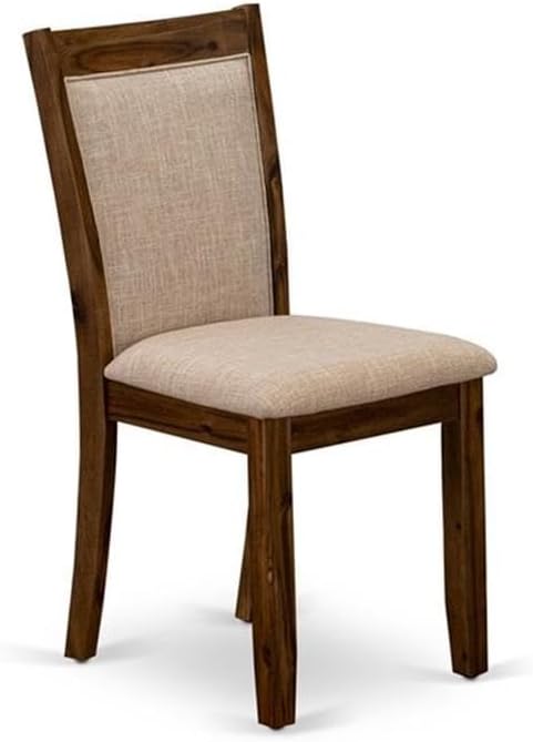 East West Furniture MZCNT04 Monza Modern Parson Dining Chairs - Light Tan Linen Fabric Upholstered Chairs, Set of 2, Antique Walnut