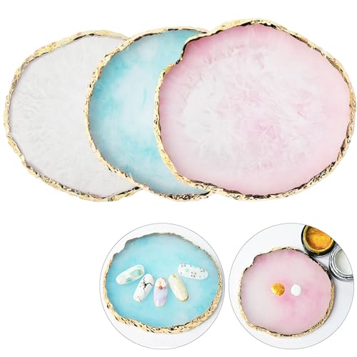 3 Stück Resin Nageldesign-Palette mit Farbmischung & Goldrand – Gel-Farbdisplay für Make-up-Präsentation (Nagelkunst)