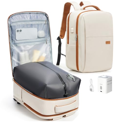 CADOLIM Vacuum Backpack Travel Bag With Pump,Large Travel Backpack for Women Men Ryanair 40x30x20 Underseat Hand Luggage Bag Carry On Cabin Size Flight Rucksack Fit 14/15.6 Inch Laptop Black
