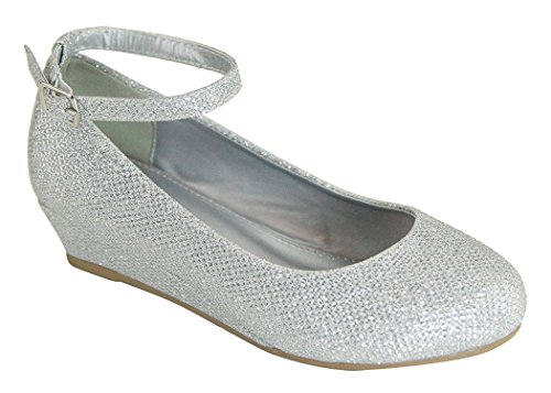 Blue Lemon Girls Glitter Ankle Strap Wedge (Little Girl/Big Girl) - Dressy, Wedding, Holiday