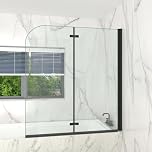 T&K Bath Screen Bifold Shower Panel Black 1300x1400mm 2 Section Folding Shower Screen 5mm Toughened Double-Sided Easy Clean Glass 180° Pivot Bathroom Shower Door