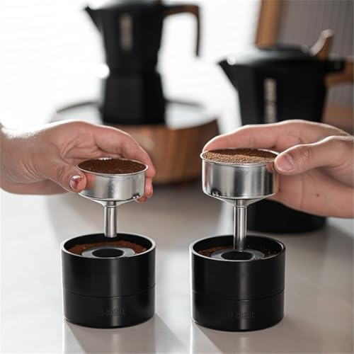 NiuLumea Distributore di caffè Moka Pot con strumento di livellamento regolabile in altezza, base a imbuto dosatore in ABS, compatibile con meno di 68 mm di diametro e 50 mm di altezza, nero
