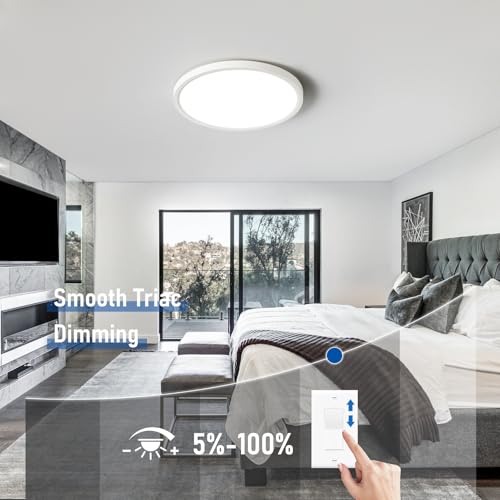 Image of 12 Inch Hardwired Dimmable LED Flush Mount Ceiling Light Fixtures, 24W 2640LM 3000K /4000K /5000K, House Upgrade Led Lights for Bedroom Hallway Laundry Room Rental Units, 240W Equiv., Black