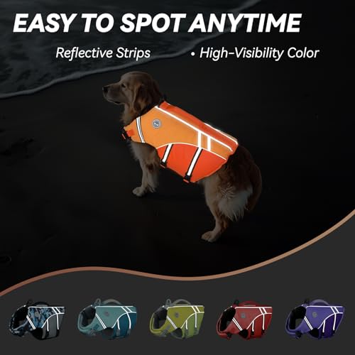 VIVAGLORY Sports Style Hundeschwimmweste, Rettungswesten Für Hunde Bootfahren, Auftrieb & Schwimmhilfe, Schwimmweste, M, Dunkelorange