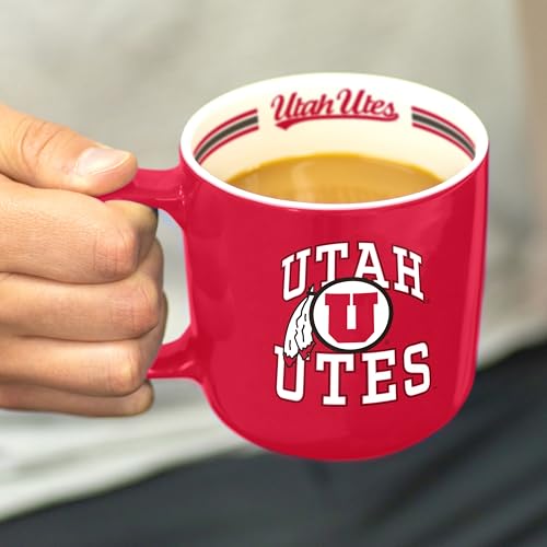 Image of Logo Brands NCAA Utah Utes 15oz Stripe Mug - Team Logo, Inside Print, Standard Handle, Microwave & Dishwasher Safe