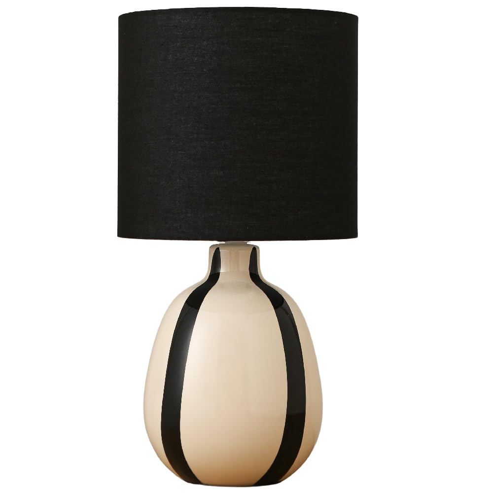 Britalia Ceramic Table Lamp, Black and Cream, with Black Drum Shade, SES, 42cm x 22cm, 1.20kg