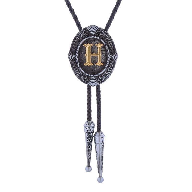 Btilasif Bolo Tie, Black/Brown Cowboy Tie Genuine Leather Necktie Western Necklace for Women, (with A-Z)