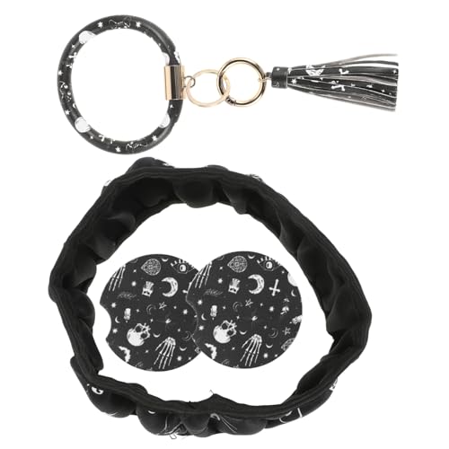 OSOLADY 1uppsättning Bilinteriör Dekorationsset Med Rattgrepp Koppmatta Nyckelring Och Handledsrem Goth Bilaccessoarer Med Halloween-element Förbättra Ditt Kördynamik Och Stil
