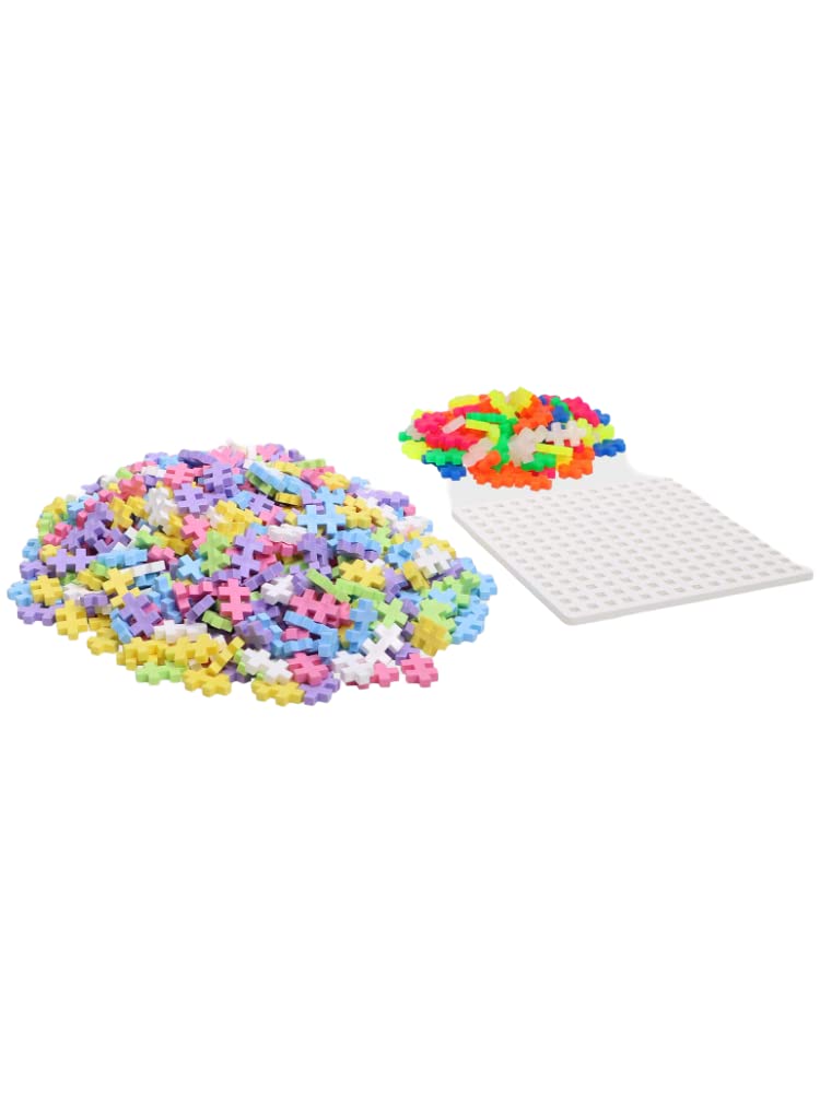 Plus-Plus 9607002 Geniales Konstruktionsspielzeug, Basic, bunt & 9607003 Geniales Konstruktionsspielzeug, Pastel, Bausteine-Set in praktischer Metall-Box mit Henkel, 600 Teile