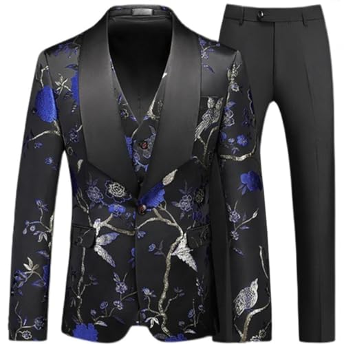 Men's Business Suits Slim Fit Hollow Print Dress Blazers Jacket Pants Vest Coat Trousers 3 Pcs Set2