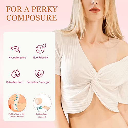 Klebeband Brust tape,Bruststraffungsband,Brustband,tape brust Mit 5 Paare Brustwarzenabdeckungen,Unsichtbarer Busen Tape,für große und kleine Brüste Nipple Cover für Brautkleid Abendkleid A-H Cup