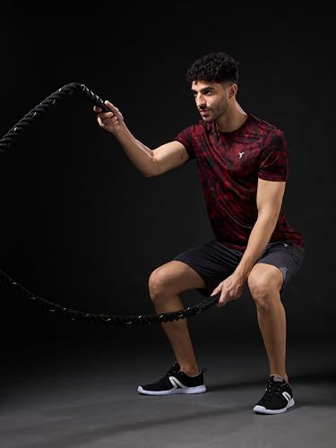 Image of TECHNOSPORT Men's 100% Polyester Regular Fit Half Sleeve Printed Crew Neck T-Shirt with Techno Dry, Anti Microbial Properties for Gym, Workout and Regular Use