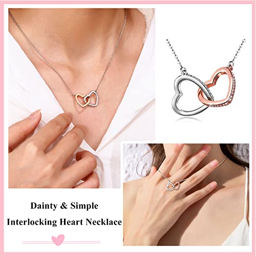 UNGENT THEM Interlocking Heart Necklace for Daughter Granddaughter from Mom Dad Grandma, Birthday Christmas Valentine's Day Gifts for Teen Girls Women2
