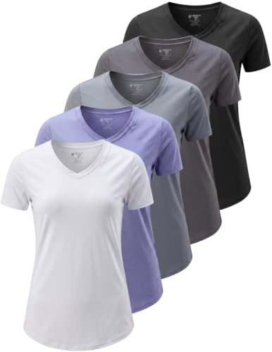 Image of 5 Pack Women's Quick Dry Short Sleeve T Shirts, Athletic Workout Tee Tops for Gym Yoga Running