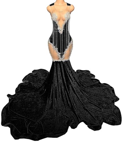 Prom Dresses Beaded Applique Tassels Pageant Sleeveless Mermaid Celebrity Velvet Evening Dress2