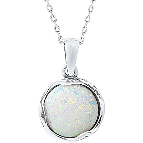 925 Sterling Silver White Opal Necklace, Dainty 12mm Round Gemstone Pendant, October Birthstone Bridal Wedding Jewelry, Handmade Vintage Statement Jewel for Classy Brides and Women