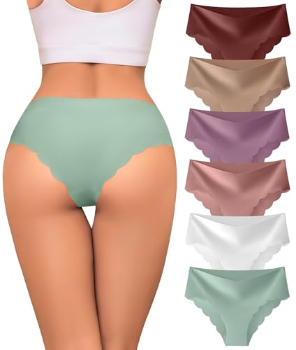 Image of Seamless Underwear Wave Edge No Show Bikini Panties No Show Hipster Breathable Stretch Invisibles Panties 6 Pack XS