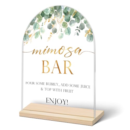 Mimosa Bar Sign, Acrylic Signs with Wood Stand for Engagement Reception Event Party, Acrylic Sign Decorations, Mimosa Bar with Holder for Wedding Bridal Shower, 06