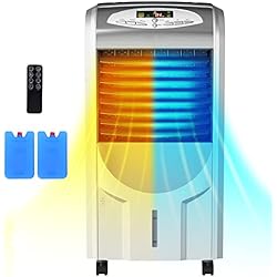 RELAX4LIFE Refrigerador de Aire 5 en 1 con Ventilador, Humidificador de Aire Portátil con 3 Modos, 3 Velocidades Ajustables y Mando a Distancia, Pantalla LCD, Temporizador y Depósito 7L, Gris