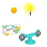 peinat 360°Giratorio Juguetes para Gatos Interactivos, Hierba Gatera Juguete Gato de Molino de Viento, Juguetes Gatos con Ventosa, Juguetes Gato con Pluma y Bola Interactivas