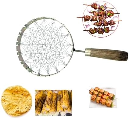 ANSHEZ Mini Tandoor Gas Grill For Home Kitchen | Barbeque Net, Gas Stove Grill Jali With Handle | Brinjal Roaster For Gas | Lpg Gas Saver Jali - Pack Of 1 (Diameter 13.5 Cm), Free Standing